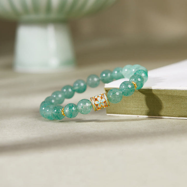Buddha Stones 925 Sterling Zilveren Groene Aardbeikwarts Bloem Kalmerende Armband - image 1