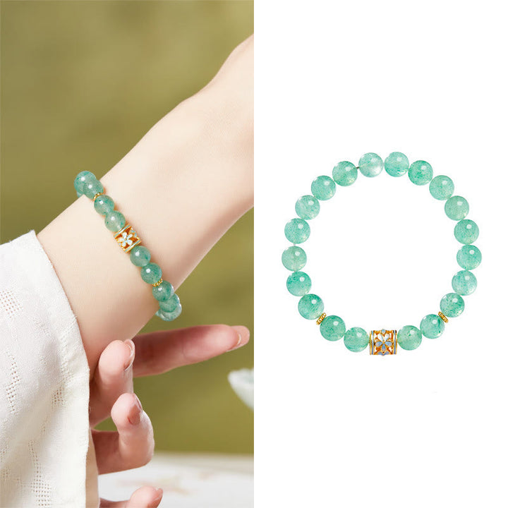 Buddha Stones 925 Sterling Zilveren Groene Aardbeikwarts Bloem Kalmerende Armband - image 8