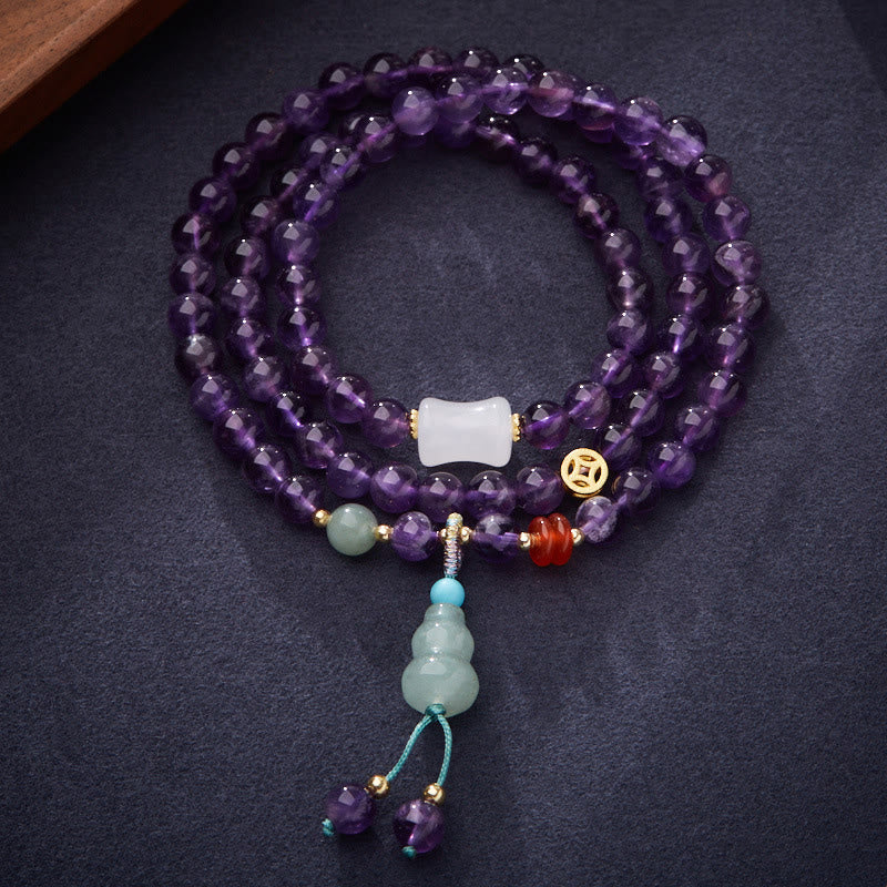 Buddha Stones Natuurlijke amethist kralen, muntvormige hanger, kalebas, chalcedoon, lotus, balans, meerlaagse Armband - image 1