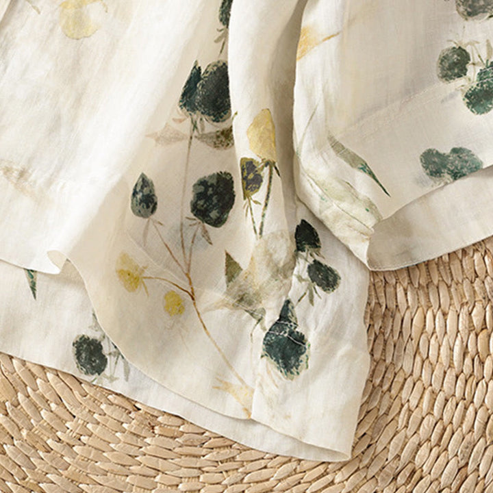 Buddha Stones Damesoverhemd van polyester met V-hals en driekwartmouwen, met plantenprint en Mouwlengte . - image 6