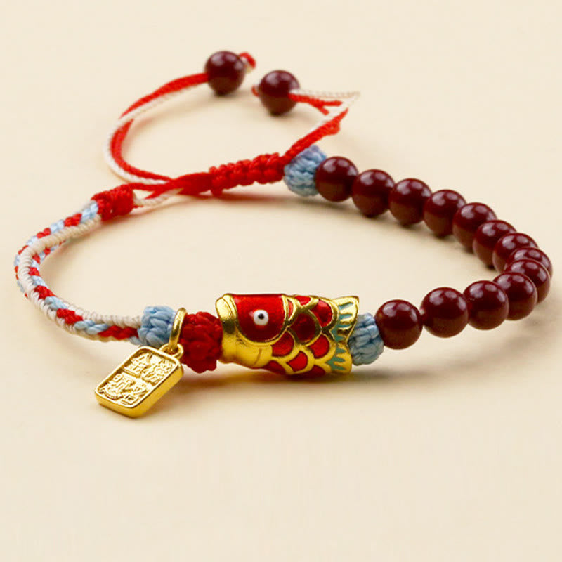 Buddha Stones Geluksarmband met cinnaberkralen en koi- Armband - Koi-vis (Polsomtrek: 14-19 cm) - image 0