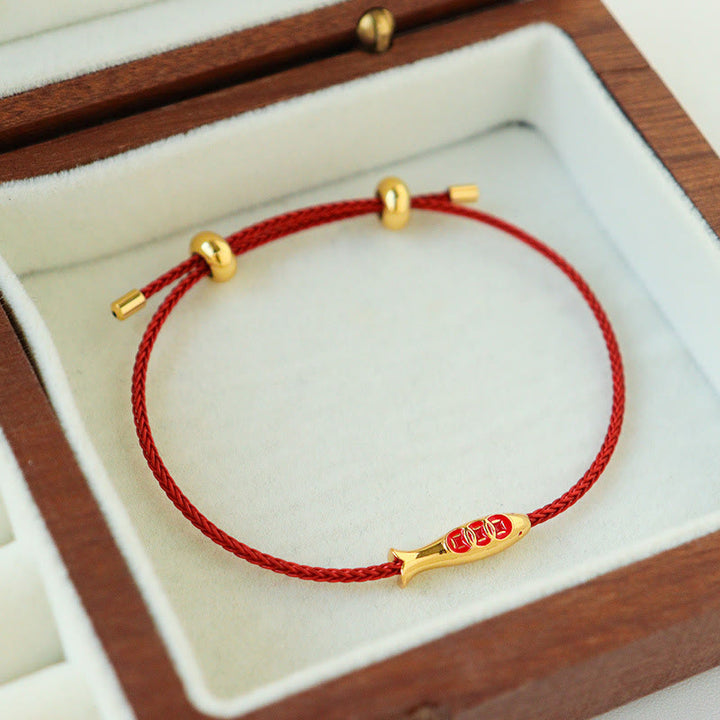 Buddha Stones Messing Koi Vis Rode Koord Armband - Koi-vis (Polsomtrek: 14-20 cm) - image 0