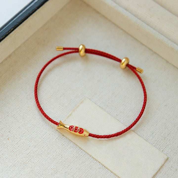 Buddha Stones Messing Koi Vis Rode Koord Armband - image 2
