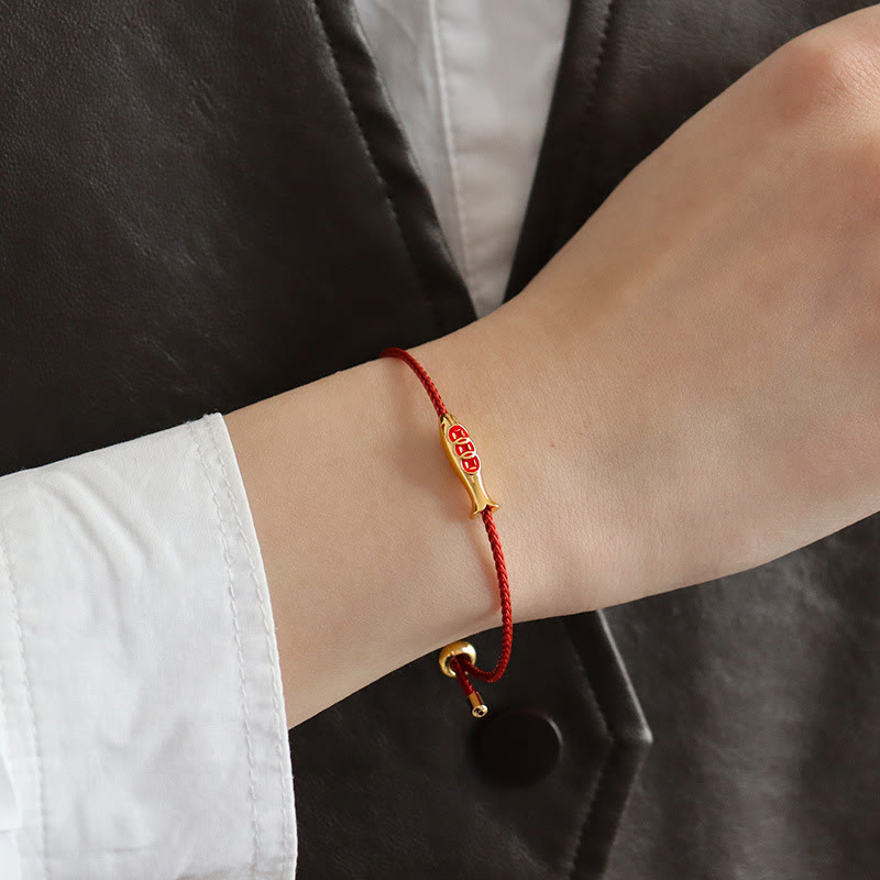 Buddha Stones Messing Koi Vis Rode Koord Armband - image 4