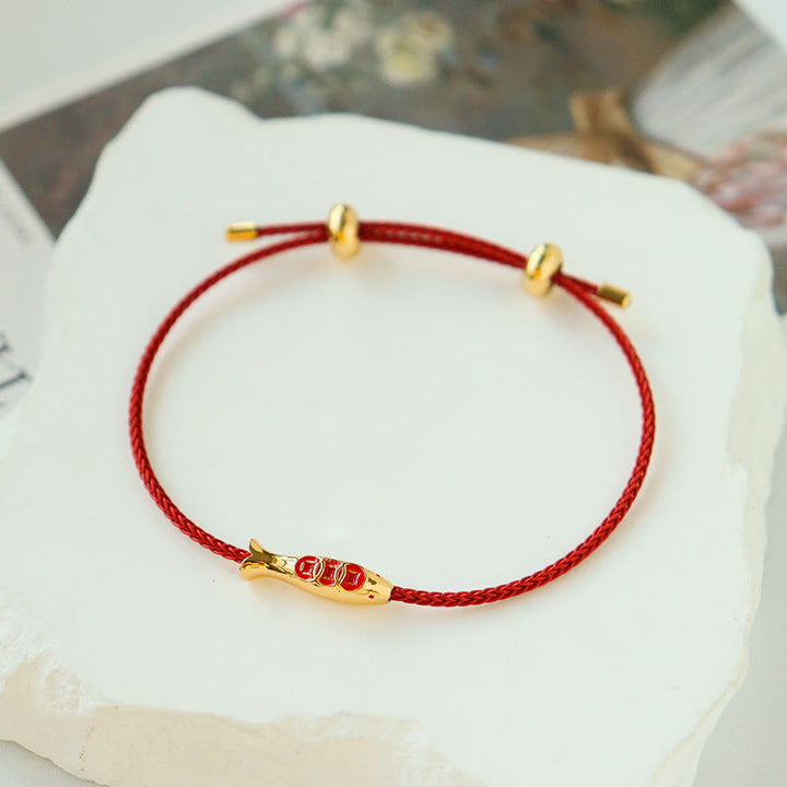 Buddha Stones Messing Koi Vis Rode Koord Armband - image 1