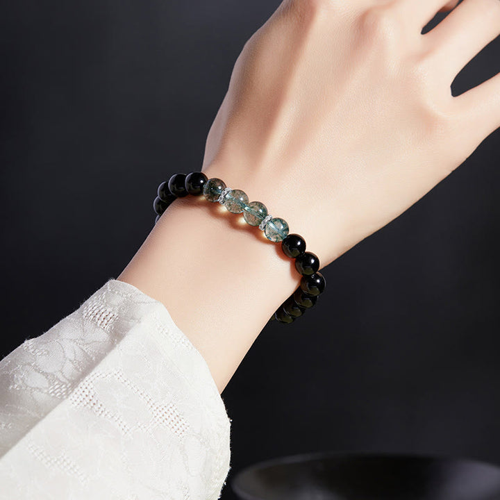 Buddha Stones Armband van 925 sterling zilver met zwarte obsidiaan en groene Phantom Strength. - image 3