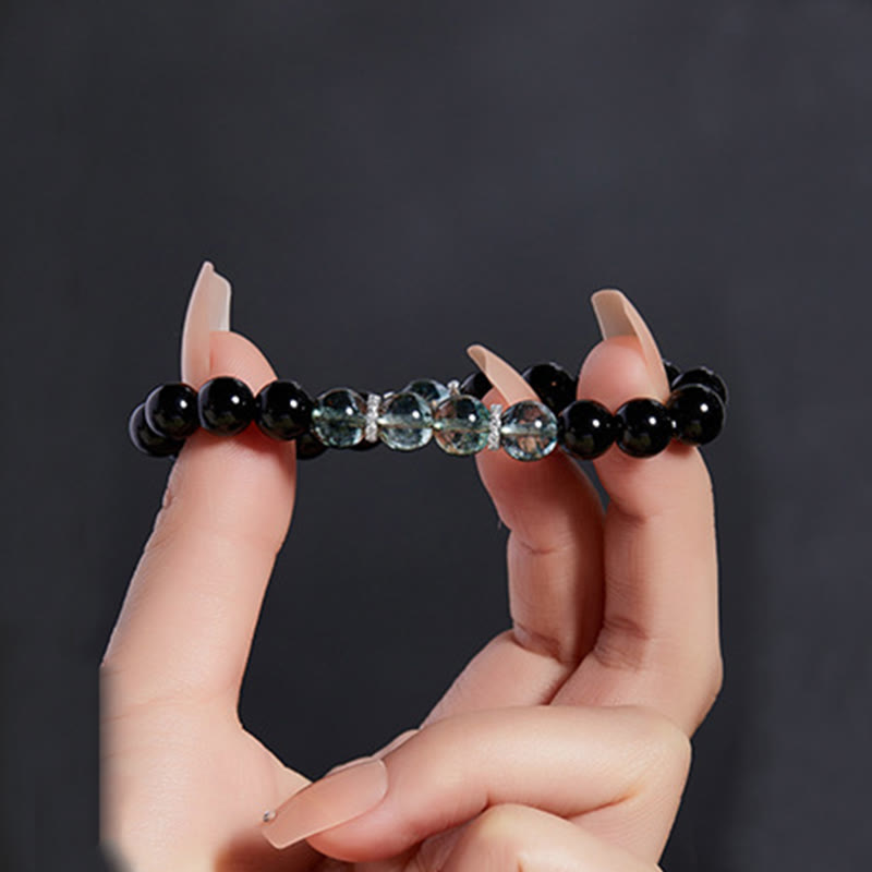 Buddha Stones Armband van 925 sterling zilver met zwarte obsidiaan en groene Phantom Strength. - image 7