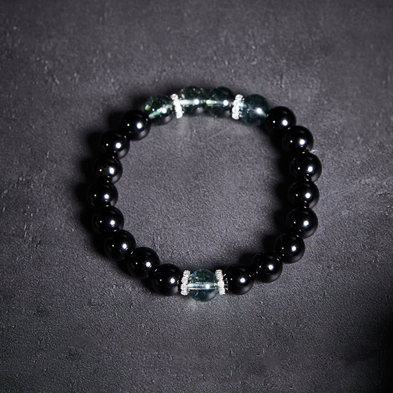 Buddha Stones Armband van 925 sterling zilver met zwarte obsidiaan en groene Phantom Strength. - image 2