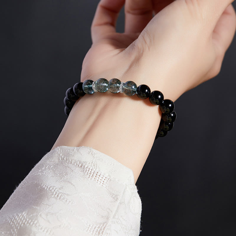 Buddha Stones Armband van 925 sterling zilver met zwarte obsidiaan en groene Phantom Strength. - image 4