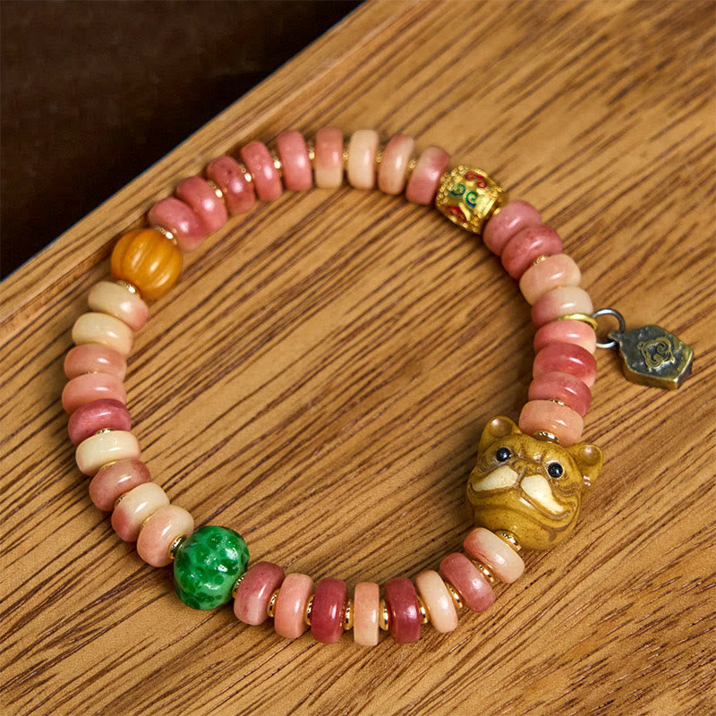 Buddha Stones Natuurlijke Tibetaanse kameelbotparels met paarse bloedkleurige kralen, Armband voor mopshonden. - image 1