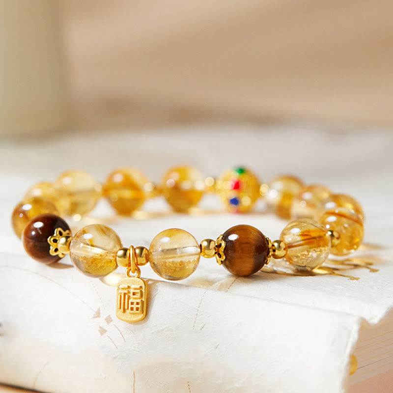 Buddha Stones 925 Sterling Zilveren Fu Karakter Citrien Tijgeroog Armband - image 2