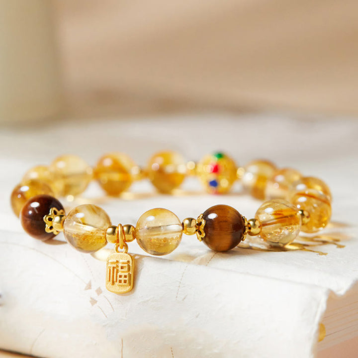 Buddha Stones 925 Sterling Zilveren Fu Karakter Citrien Tijgeroog Armband - image 2
