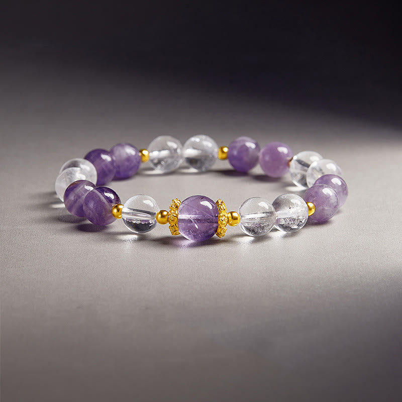 Buddha Stones 925 Sterling Zilveren Armband met Natuurlijke Amethist en Witte Kristal - Amethist (Polsomtrek: 17-19 cm) - image 0