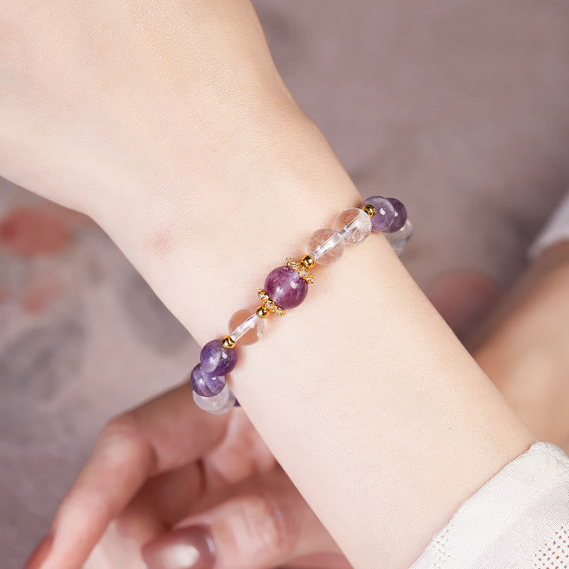 Buddha Stones 925 Sterling Zilveren Armband met Natuurlijke Amethist en Witte Kristal - image 9
