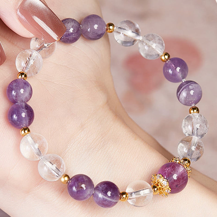 Buddha Stones 925 Sterling Zilveren Armband met Natuurlijke Amethist en Witte Kristal - image 3