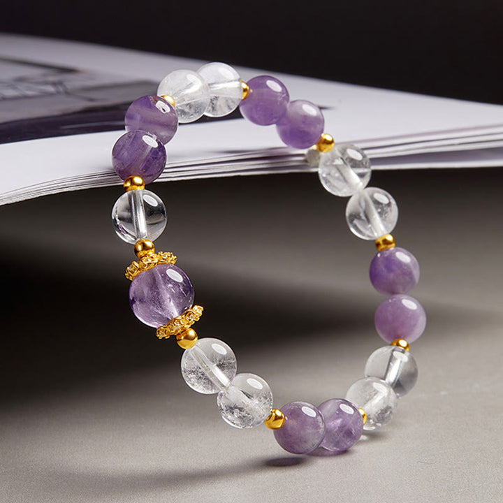 Buddha Stones 925 Sterling Zilveren Armband met Natuurlijke Amethist en Witte Kristal - image 2