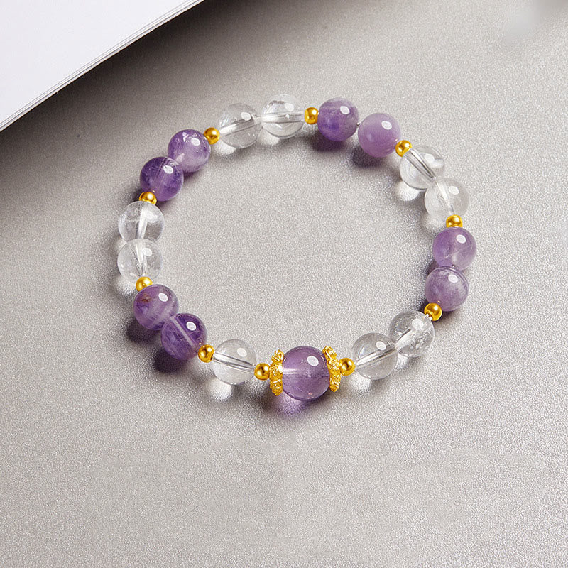 Buddha Stones 925 Sterling Zilveren Armband met Natuurlijke Amethist en Witte Kristal - image 1