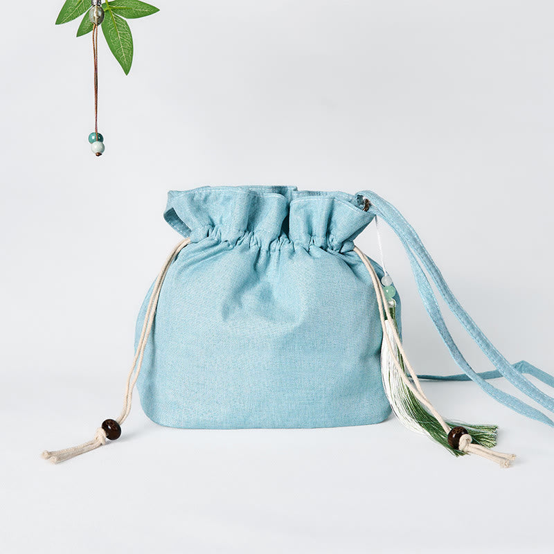 Buddha Stones Geborduurde groene Schoudertas (crossbody) van bamboe, katoen en linnen - image 1