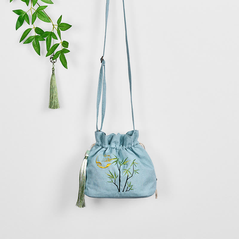 Buddha Stones Geborduurde groene Schoudertas (crossbody) van bamboe, katoen en linnen - image 4