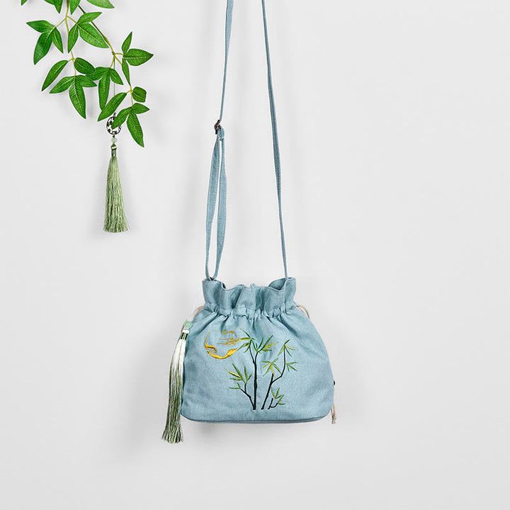 Buddha Stones Geborduurde groene Schoudertas (crossbody) van bamboe, katoen en linnen - image 4