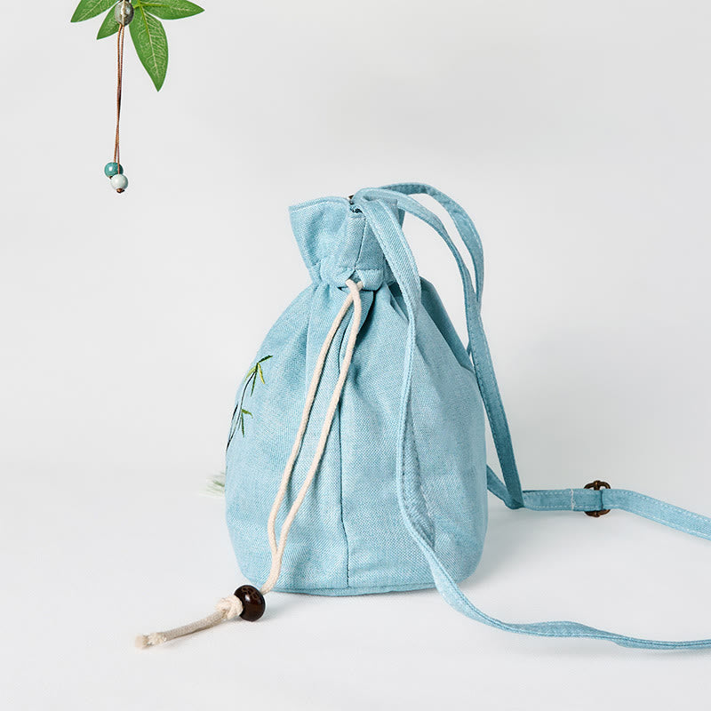 Buddha Stones Geborduurde groene Schoudertas (crossbody) van bamboe, katoen en linnen - image 3