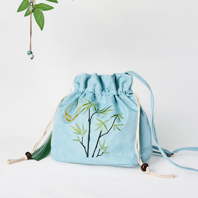 Buddha Stones Geborduurde groene Schoudertas (crossbody) van bamboe, katoen en linnen - image 2