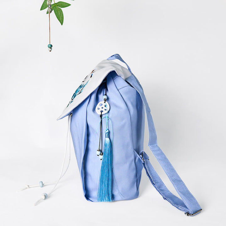 Buddha Stones Handgemaakte, grote canvas Rugzak met geborduurde blauwe magnolia - image 3