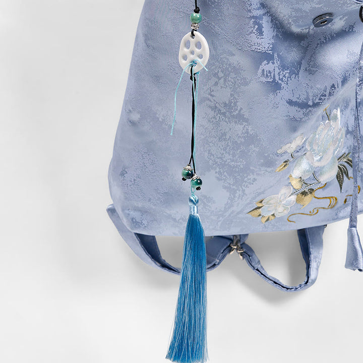 Buddha Stones Handgemaakte Rugzak van polyester en katoen met geborduurde blauwe camelia&