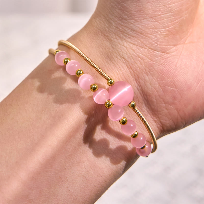 Buddha Stones 14K verguld koperen roze kattenoog Bangle Manchetarmband - image 4
