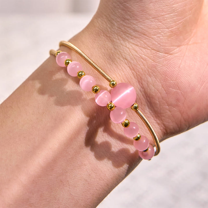 Buddha Stones 14K verguld koperen roze kattenoog Bangle Manchetarmband - image 4