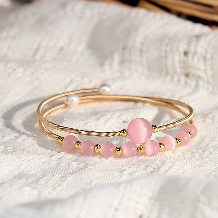 Buddha Stones 14K verguld koperen roze kattenoog Bangle Manchetarmband - image 2