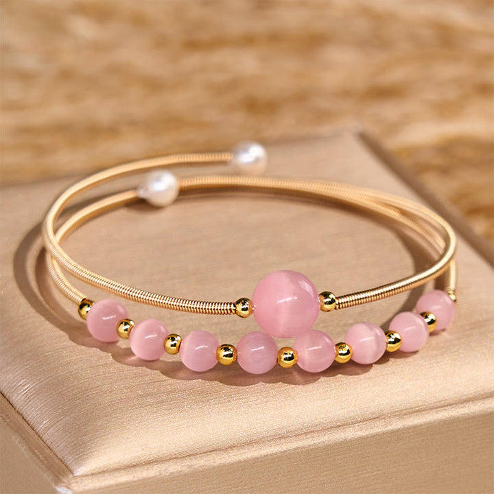 Buddha Stones 14K verguld koperen roze kattenoog Bangle Manchetarmband - Cat Eye (Polsomtrek 14-16 cm) - image 0