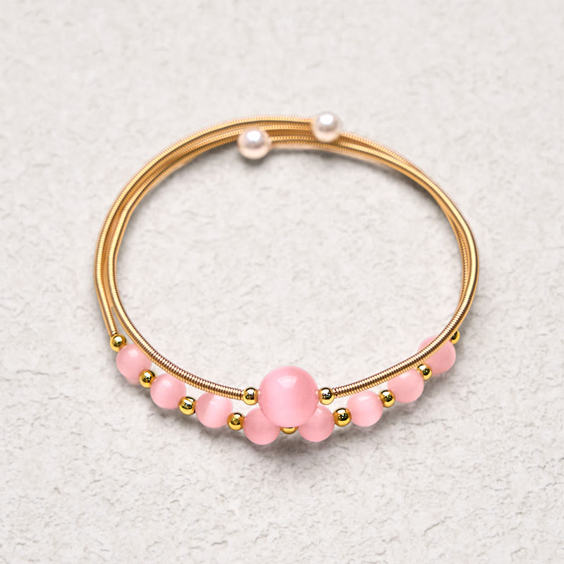 Buddha Stones 14K verguld koperen roze kattenoog Bangle Manchetarmband - image 3