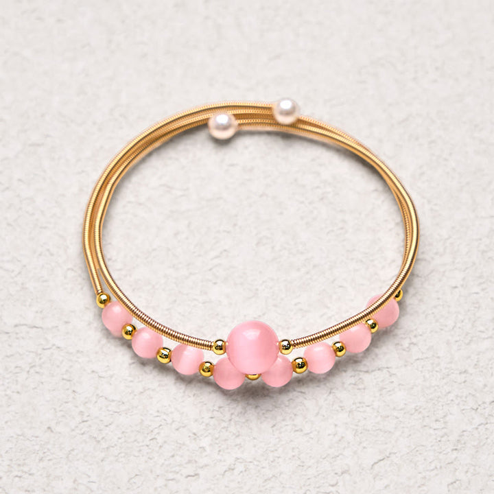 Buddha Stones 14K verguld koperen roze kattenoog Bangle Manchetarmband - image 3