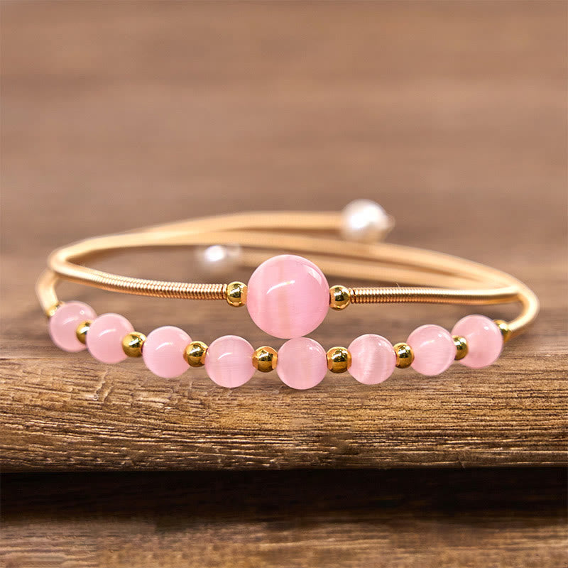 Buddha Stones 14K verguld koperen roze kattenoog Bangle Manchetarmband - image 1