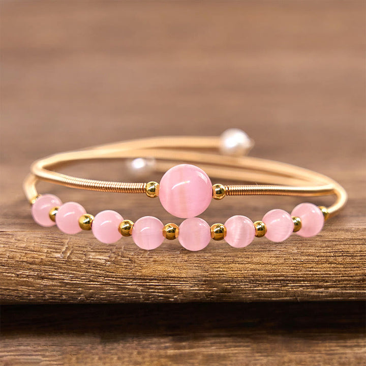 Buddha Stones 14K verguld koperen roze kattenoog Bangle Manchetarmband - image 1
