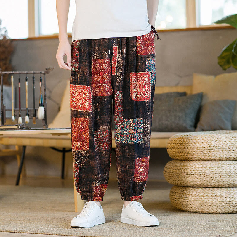 Buddha Stones Zomerse vierkante patchwork heren harembroek tot de enkels met Zakken - image 1