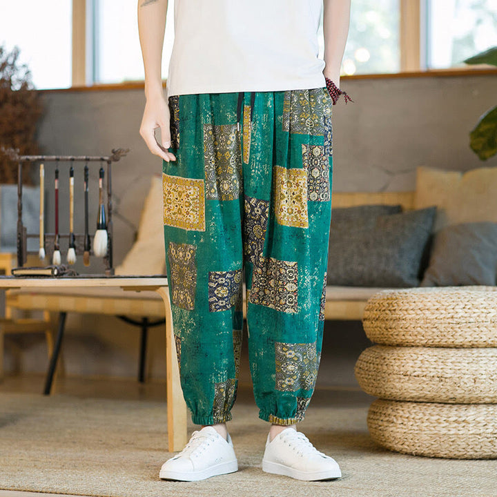 Buddha Stones Zomerse vierkante patchwork heren harembroek tot de enkels met Zakken - image 19