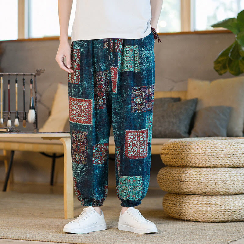 Buddha Stones Zomerse vierkante patchwork heren harembroek tot de enkels met Zakken - image 32