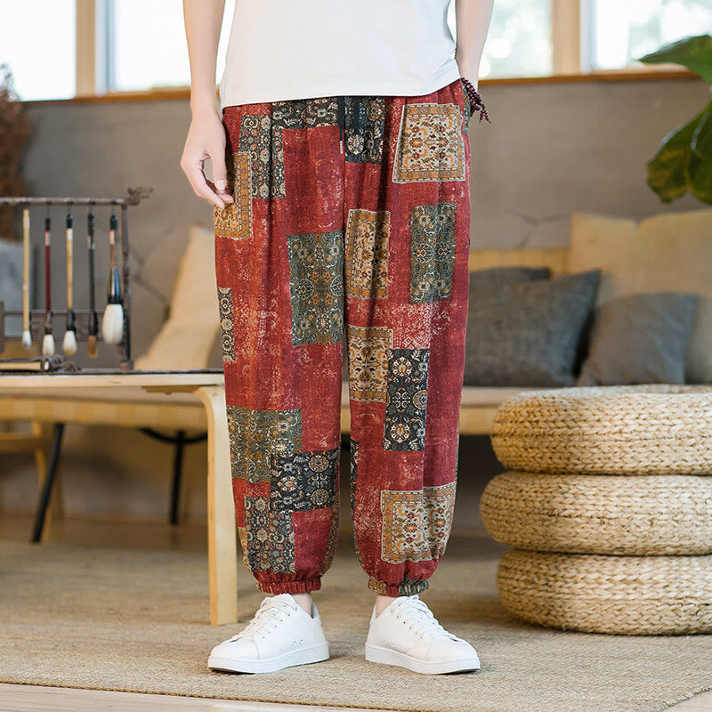 Buddha Stones Zomerse vierkante patchwork heren harembroek tot de enkels met Zakken - image 10
