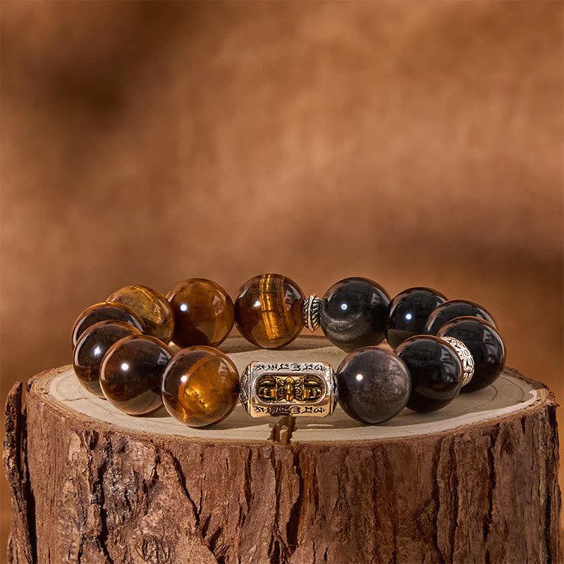 Buddha Stones Natuurlijke zilverglans obsidiaan tijgeroog Vajra Armband - image 3