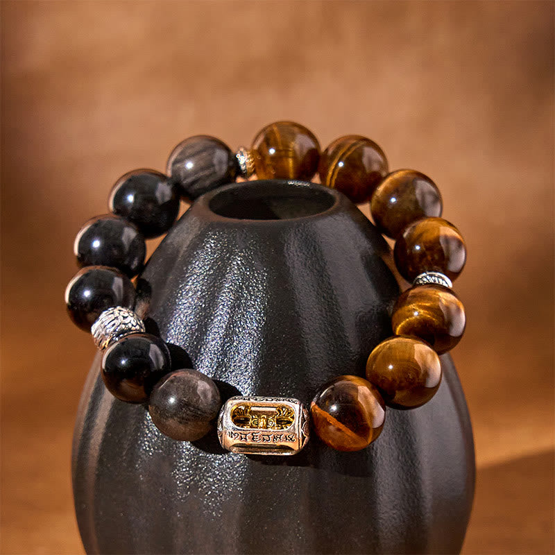 Buddha Stones Natuurlijke zilverglans obsidiaan tijgeroog Vajra Armband - image 2