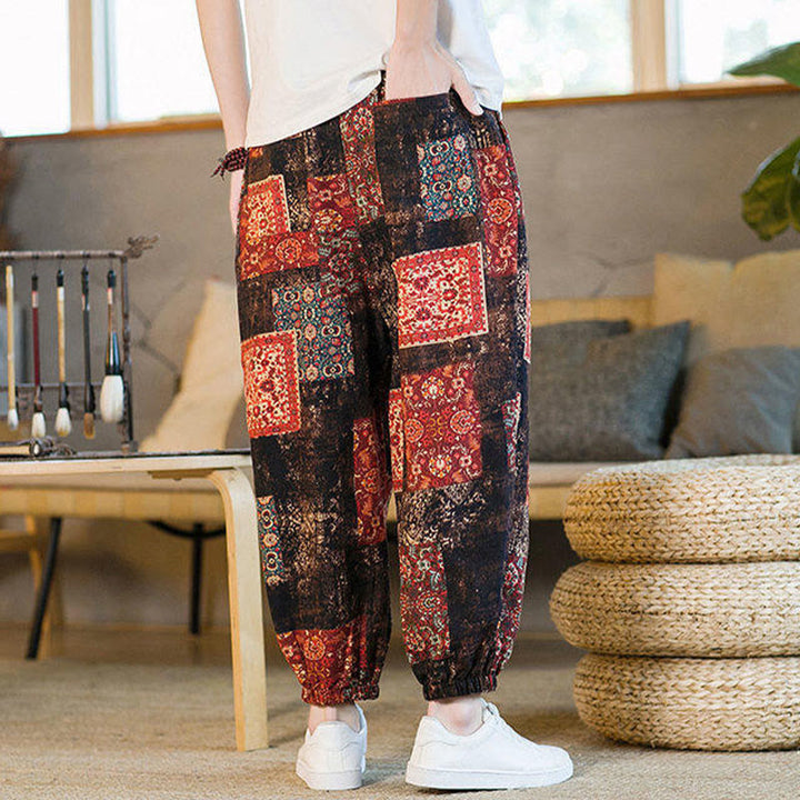Buddha Stones Zomerse vierkante patchwork heren harembroek tot de enkels met Zakken - image 3