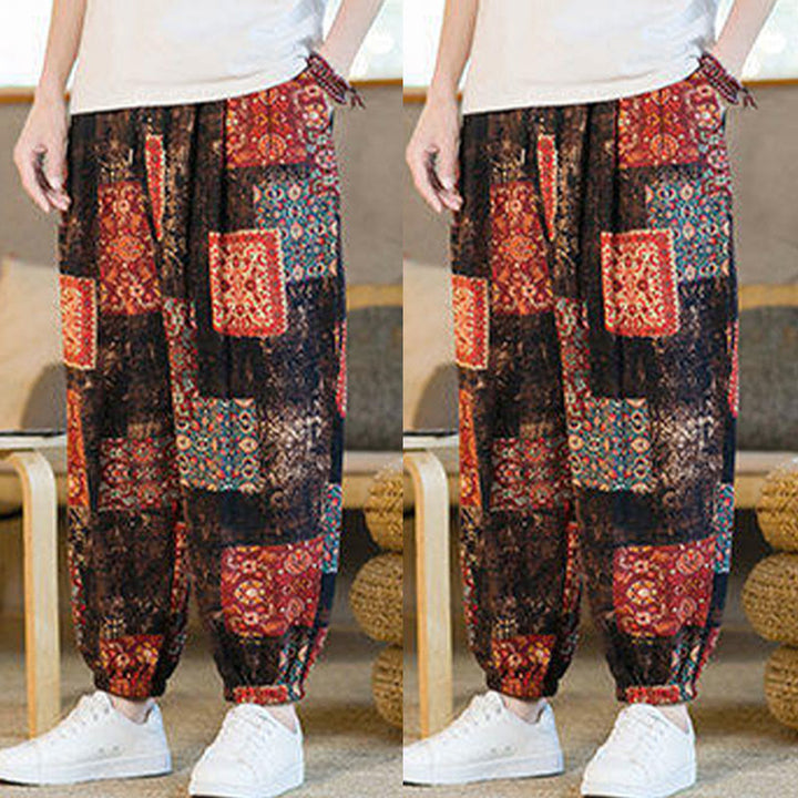 Buddha Stones Zomerse vierkante patchwork heren harembroek tot de enkels met Zakken - image 8