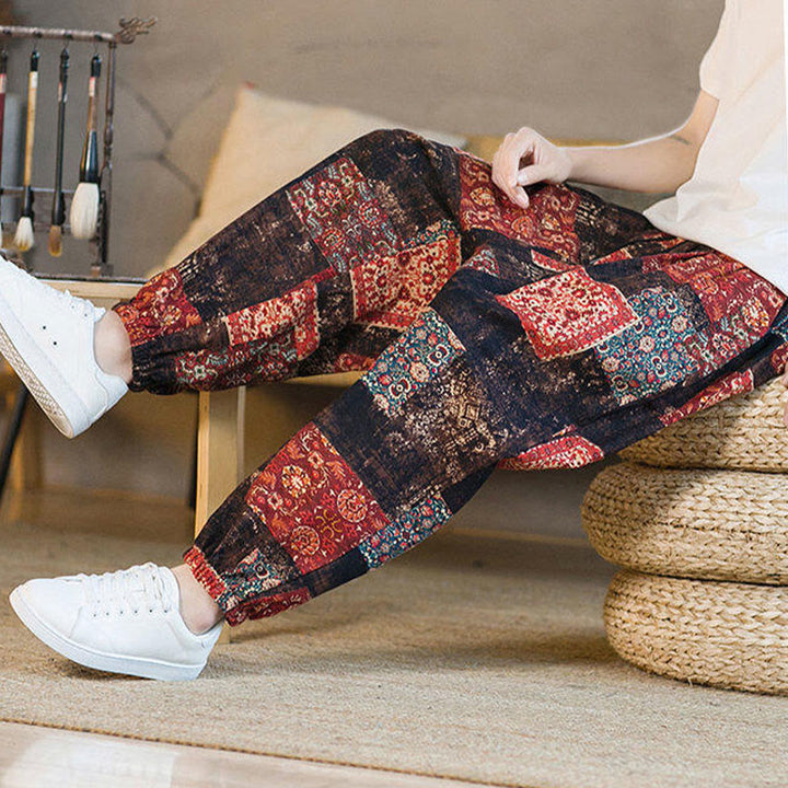 Buddha Stones Zomerse vierkante patchwork heren harembroek tot de enkels met Zakken - image 6