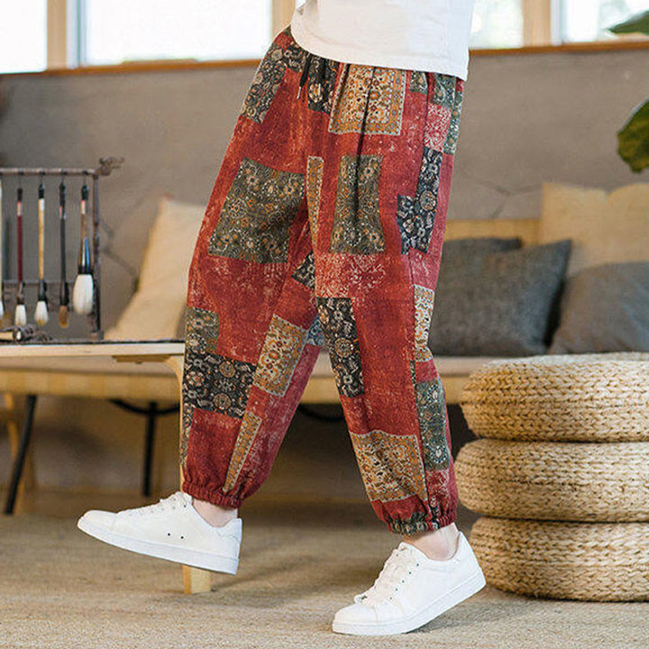 Buddha Stones Zomerse vierkante patchwork heren harembroek tot de enkels met Zakken - image 15