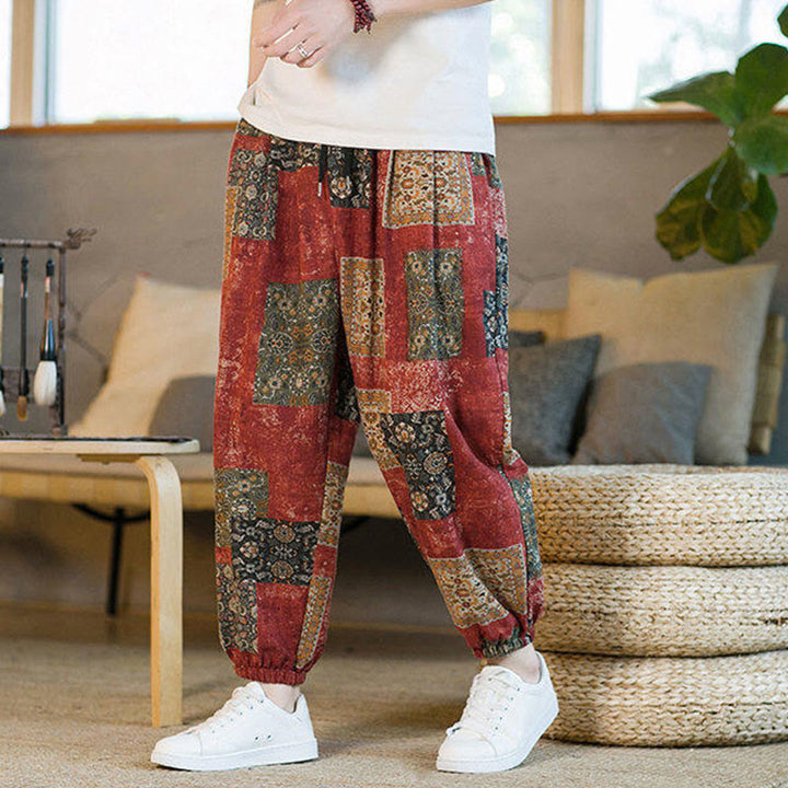 Buddha Stones Zomerse vierkante patchwork heren harembroek tot de enkels met Zakken - image 11