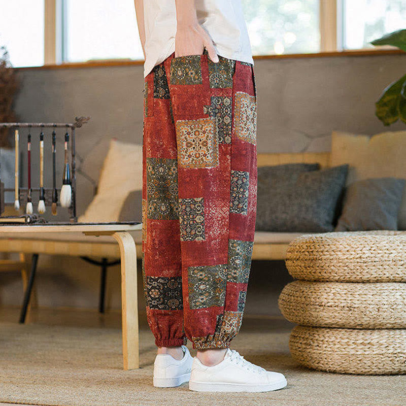 Buddha Stones Zomerse vierkante patchwork heren harembroek tot de enkels met Zakken - image 13