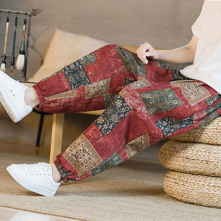 Buddha Stones Zomerse vierkante patchwork heren harembroek tot de enkels met Zakken - image 16
