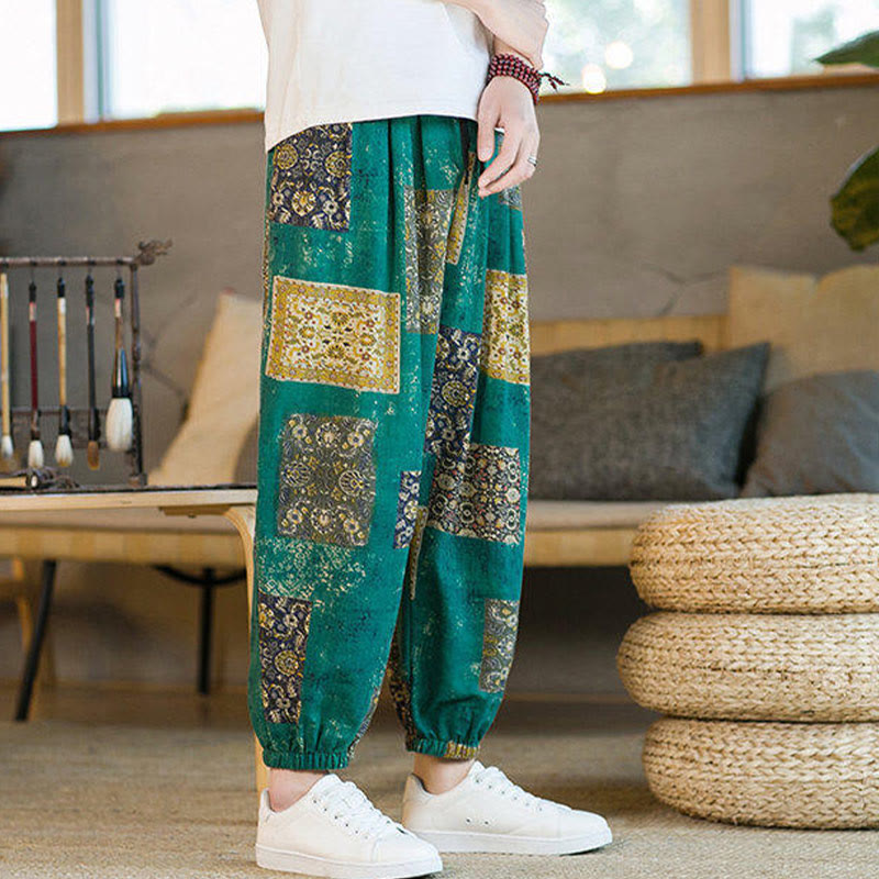 Buddha Stones Zomerse vierkante patchwork heren harembroek tot de enkels met Zakken - image 23
